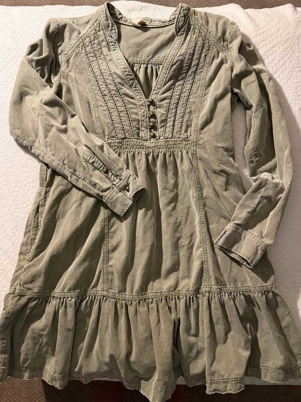 Pilcro Anthropologie Corduroy Dress XS Green A-Line Tiered V-Neck - Picture 2 of 5